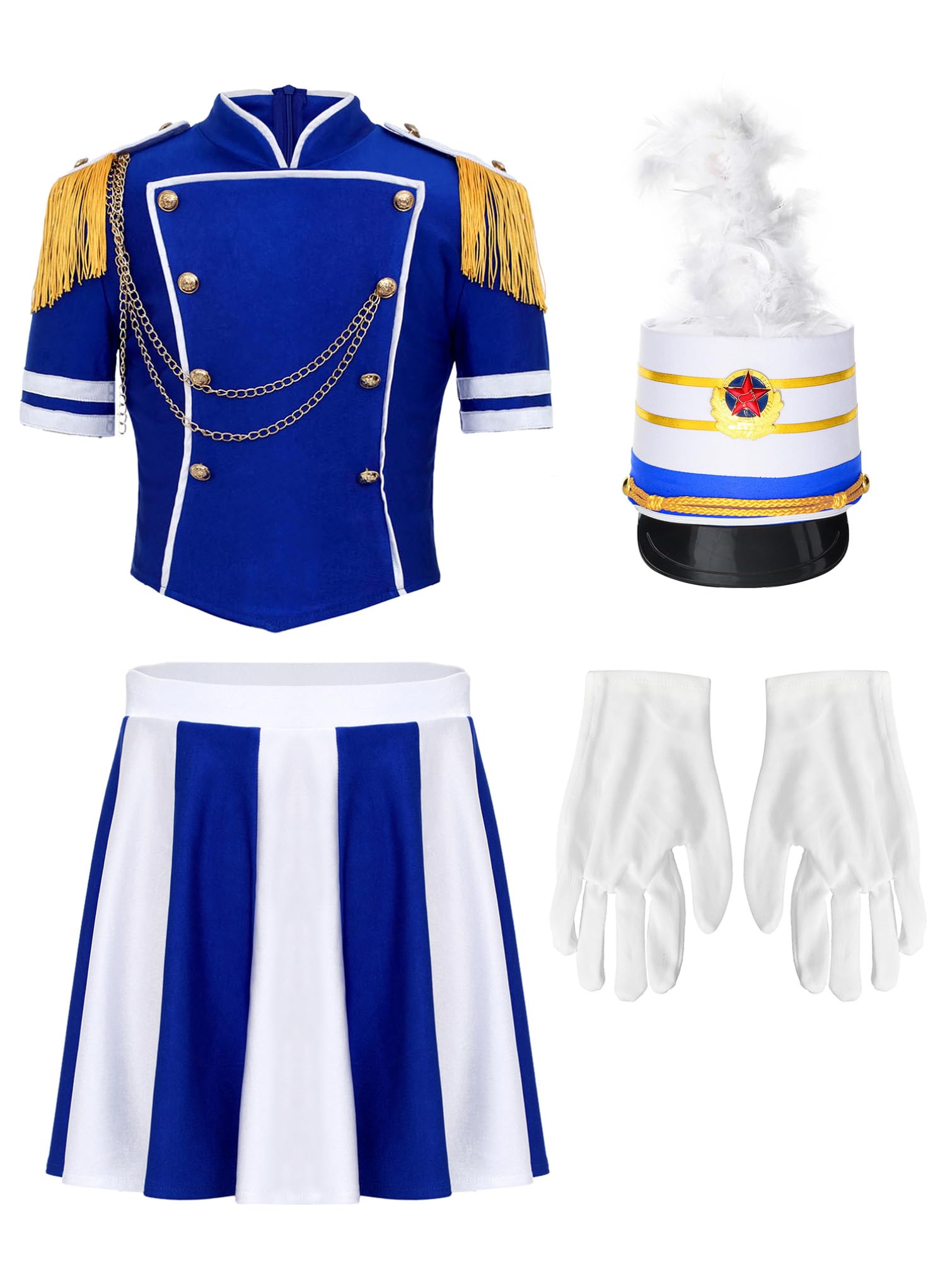 TiaoBug Niña Conjuntos Uniformes Batería Traje De Banda De Música Infantil Azul 9-10 años