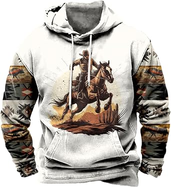domirica Western Mens Hoodies American Flag Pullover Comfort Casual Novelty Oversized Lightweight Hooded Sweatshirts