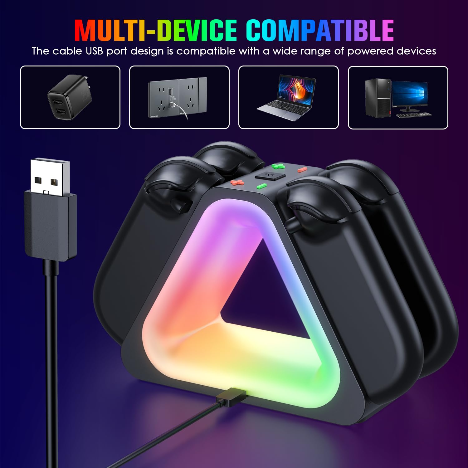 JORREP Station de charge pour Nintendo Switch 2, manette Joy Con avec affichage LED/lumières RVB/câble de charge USB de type C