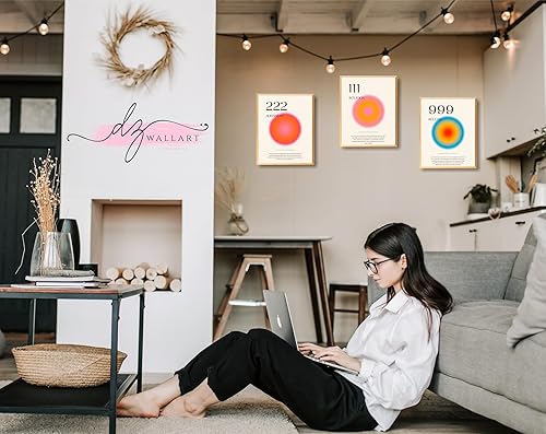 Miniatura 4 de Póster de número de ángel de 9 piezas, póster estético de aura, pósteres espirituales, impresión de números de ángel degradado, citas inspiradoras,