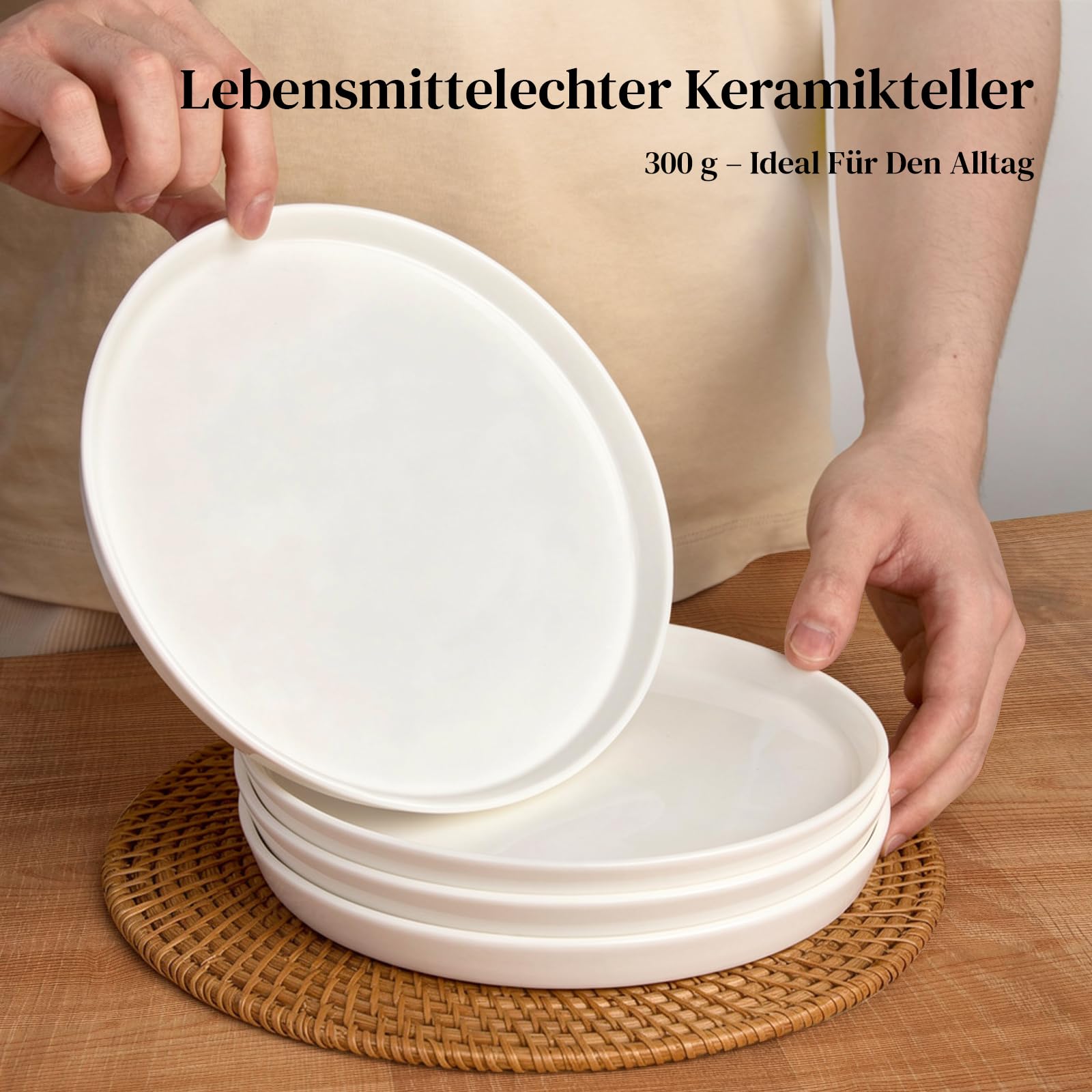 DOWAN Speiseteller 6er Set 20,2 cm, Porzellan Kuchenteller Weiß, Dessertteller & Frühstücksteller, Stapelbar, Kratzfest, Spülmaschinen-, Mikrowellen- & Backofenfest