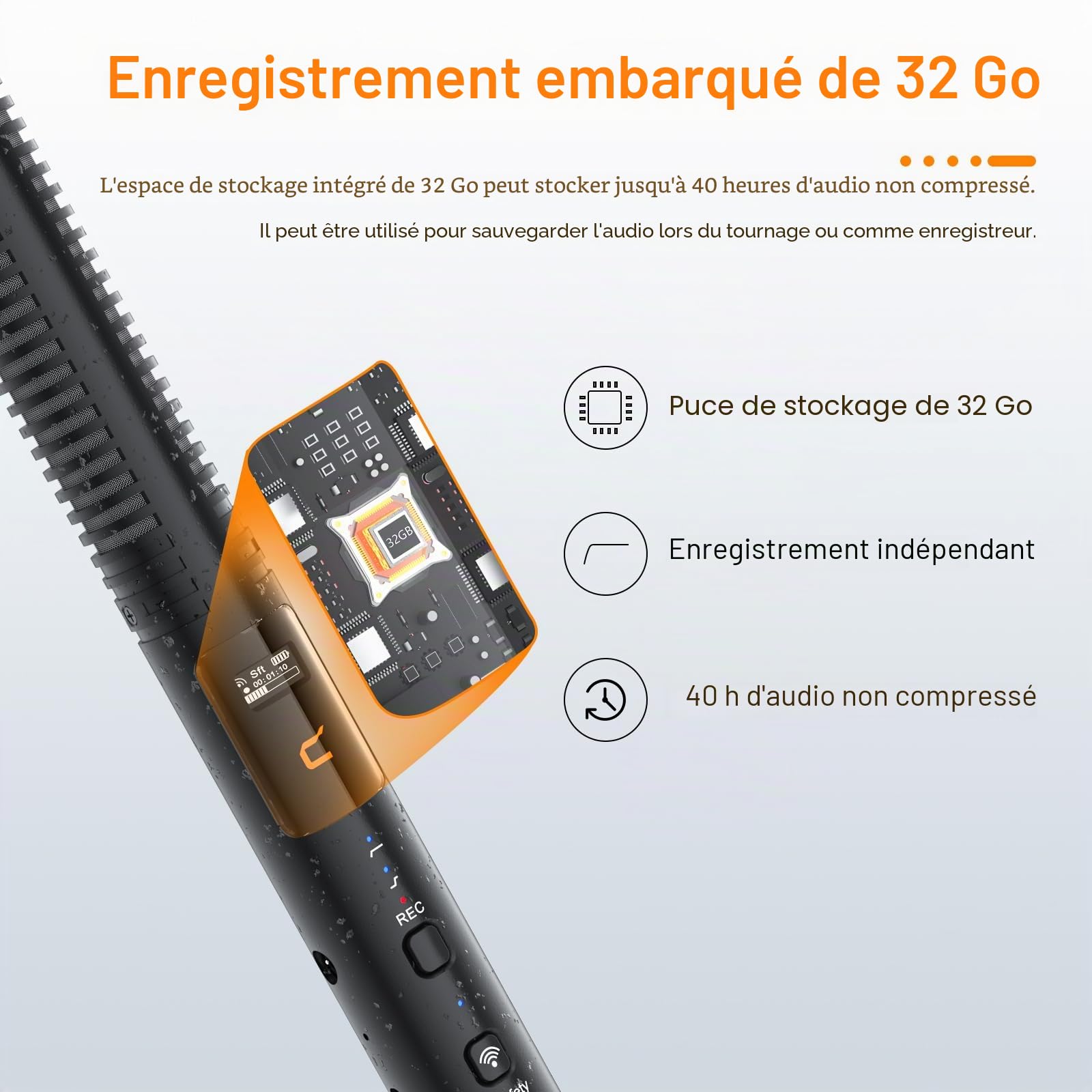 COMICA VM40 Microphone Shotgun, Enregistrement en Virgule Flottante 32-Bits, 32GB de mémoire, portée de 200m, Super-Cardioïde, Microphone pour interviews, Diffusion en Direct sur Youtube