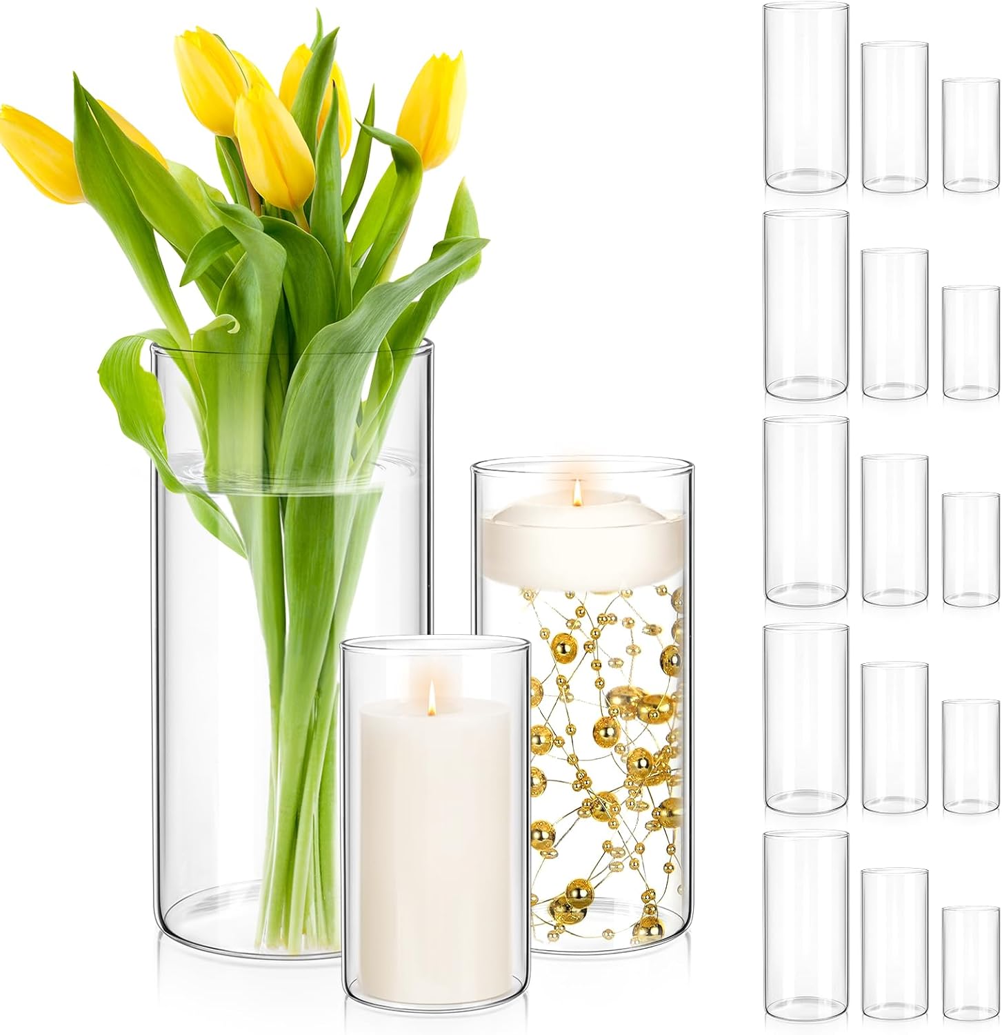 15 Pcs Glass Cylinder Vase for Centerpieces 6,8,10 Inch Tall Clear Glass Flower Vases Wedding Decorations Modern Bulk Cylinder Flower& Plant Vases for Table Shelf Party Home Decor(3 Different Sizes) 3 Different Sizes-15pcs