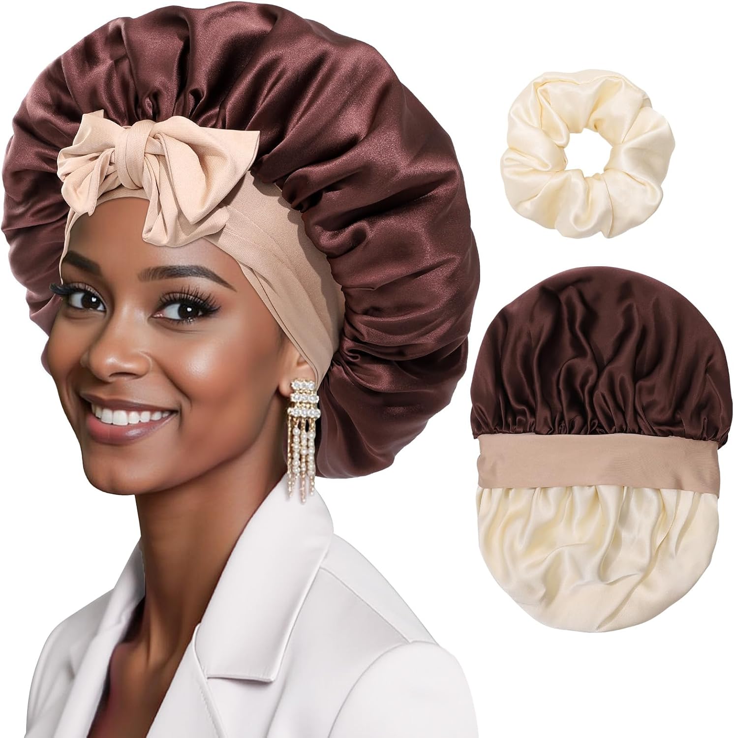 Mulberry Silk Bonnet Sleeping Women Curly Hair Bonnets Tie Band Double Layer Reversible Sleep Bonnet Silk Hair Wrap Sleep Cap