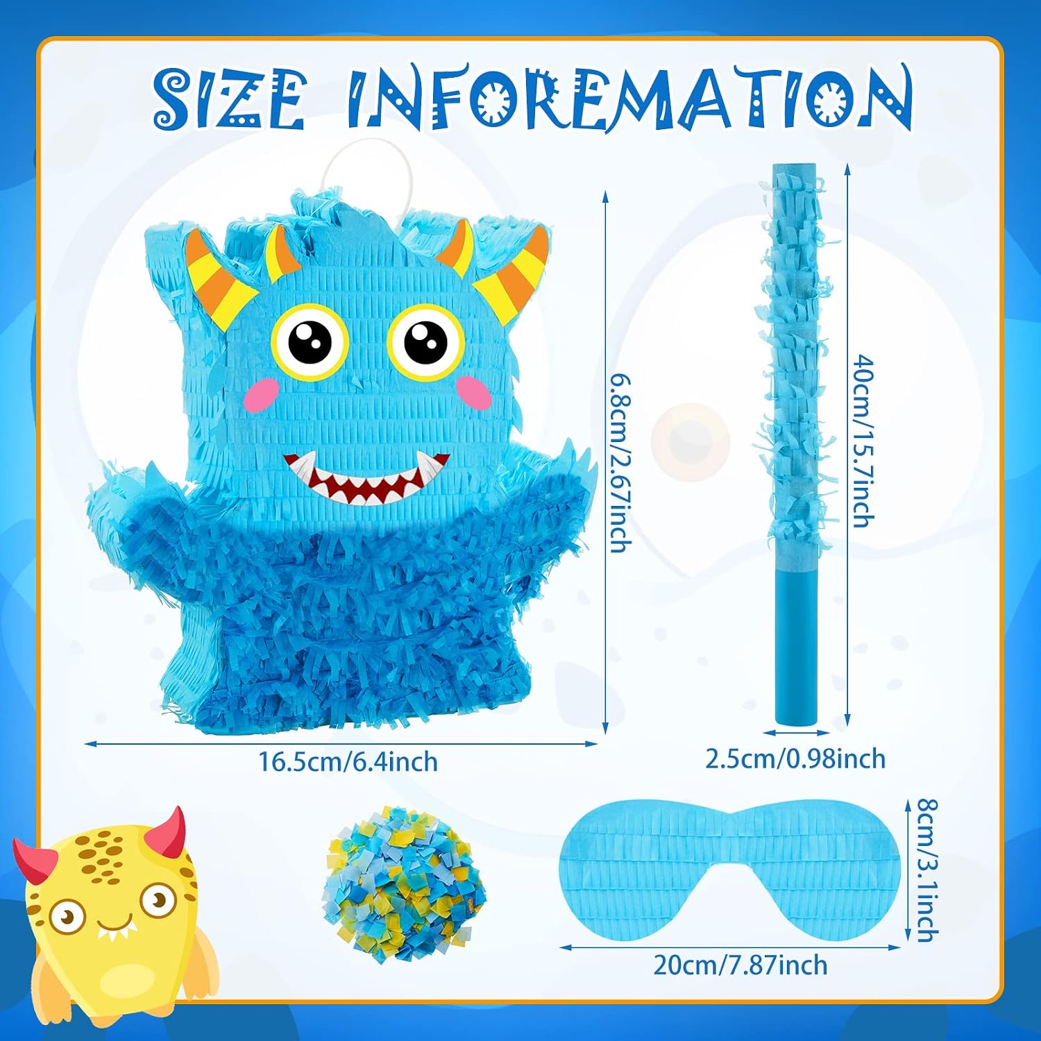 Monster Piñata Party Decorations with Stick Blindfold and Confetti for Party Decorations Centerpiece, Photo Prop, Birthday, Funny Anniversary
