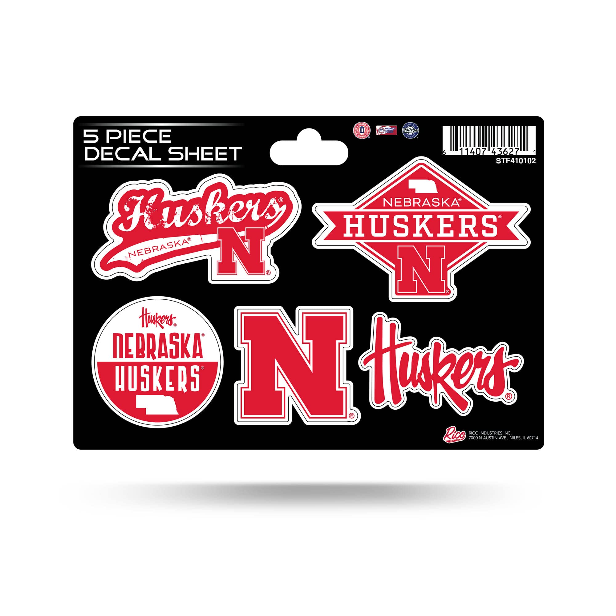 Rico Industries NCAA Nebraska Cornhuskers 5-PC Sticker Sheet 5 Pack Decal Sheet 6" x .25"
