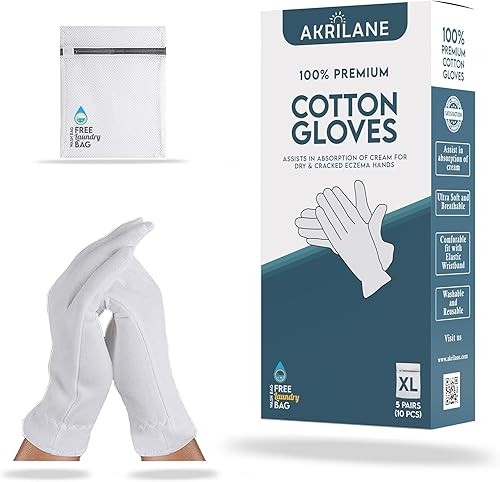 Miniatura 27 de AKRILANE 1 tamaño 20 pares de guantes hidratantes de algodón para manos secas, tratamiento de eccema y psoriasis, reutilizables con bolsa