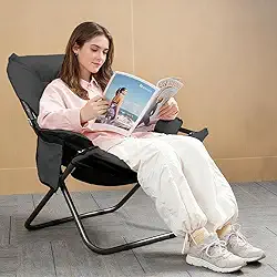 Poltrona Dobrável Reclinável 3 Posições - Caderia dobrável com braços de lazer estofada confortável portátil, com bolsa lateral e estrutura de metal resistente para sala de estar e varanda (Cor Preto)