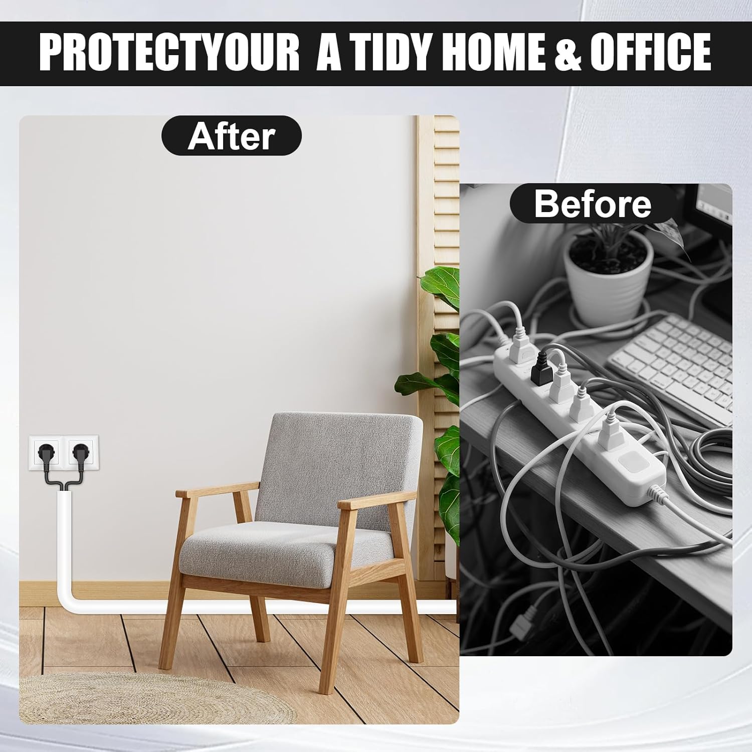 Wall Cord Hider, Flexible Self-Adhesive Wire Cover, Side-Open Cable Raceway for Cords on Wall, Cord Concealer for Mounted TV, Home Theater & Office (White, Large -118inch)