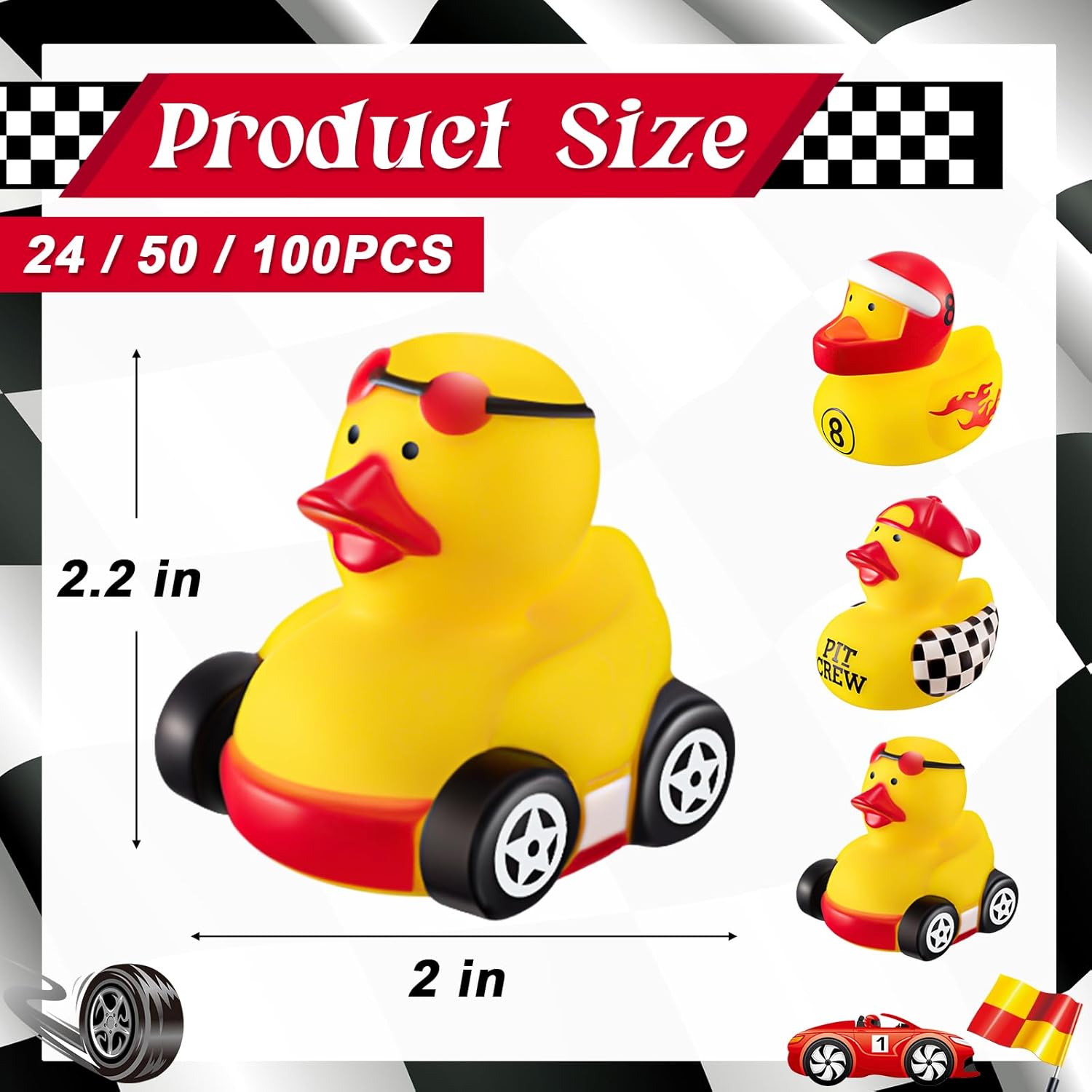 Shappy 50 Pieces Race Car Driver Rubber Duckies 2-Inch Mini Rubber Race Car Duckies for Goodie Bags Racing Theme Birthday Party Favors Decorations