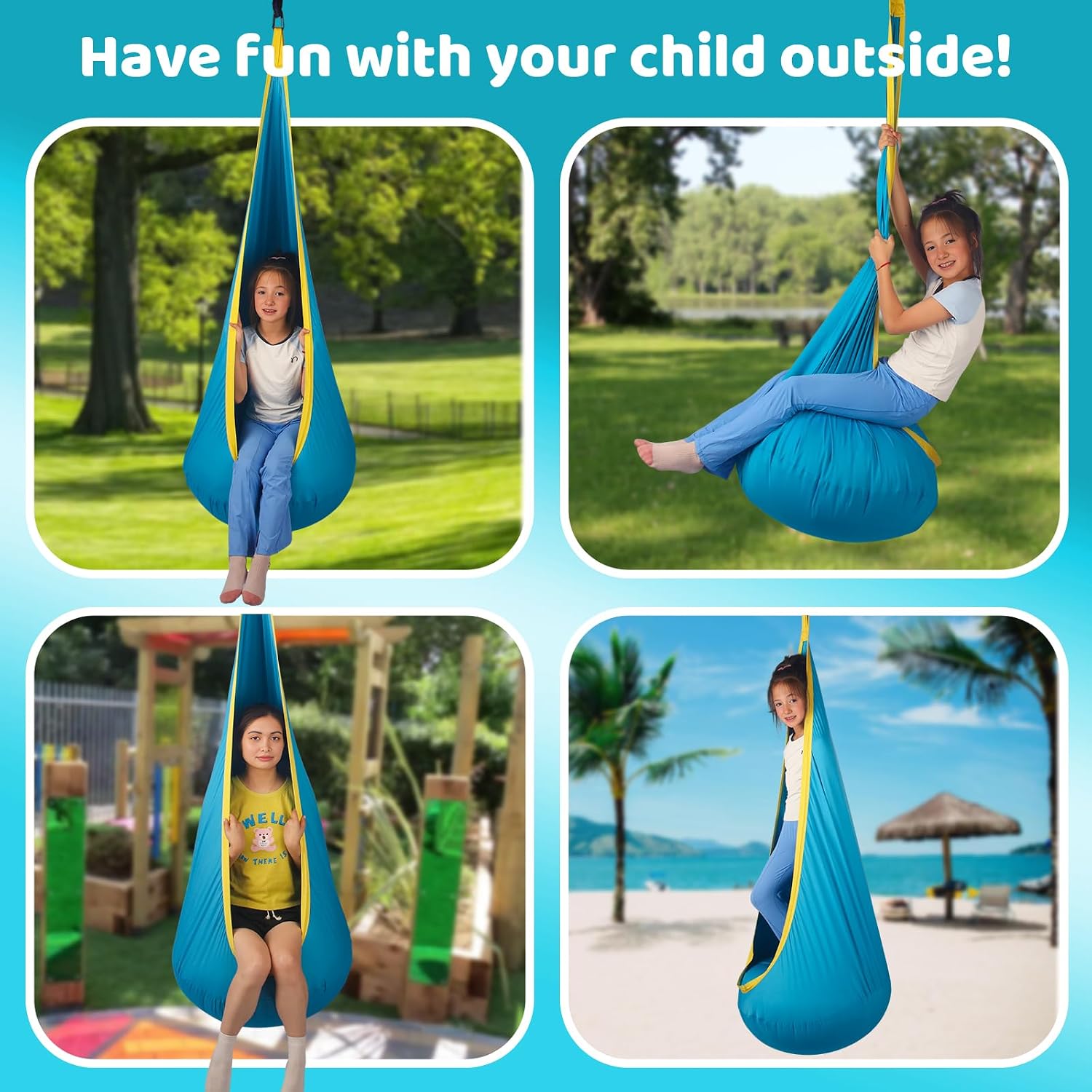 Sensory Pod Swing Hanging Seat for Kids Indoor and Outdoor Use Child Hammock Chair Loading Capacity 300 lbs (Teal)