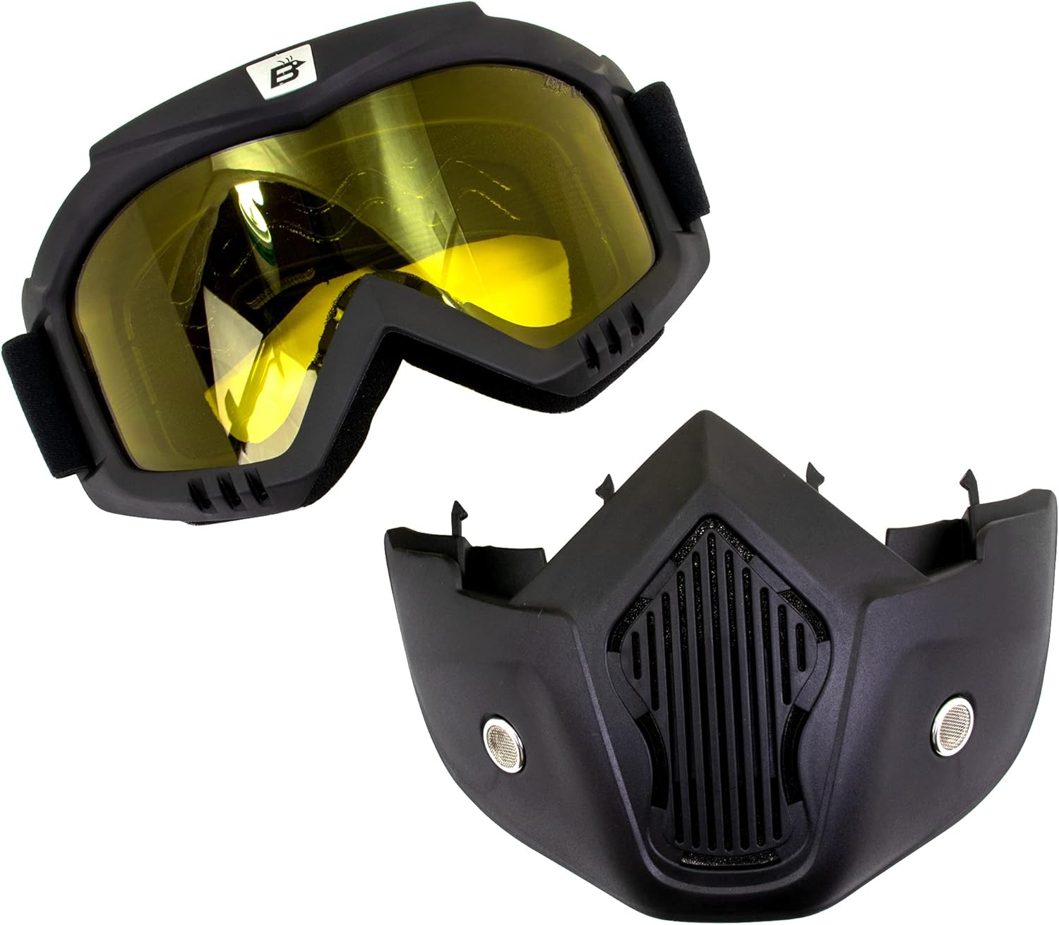 Birdz Eyewear Skylark Motorcycle Goggles Removable Face Mask Black Frames One Pair Smoke Lens One Pair Yellow Lens