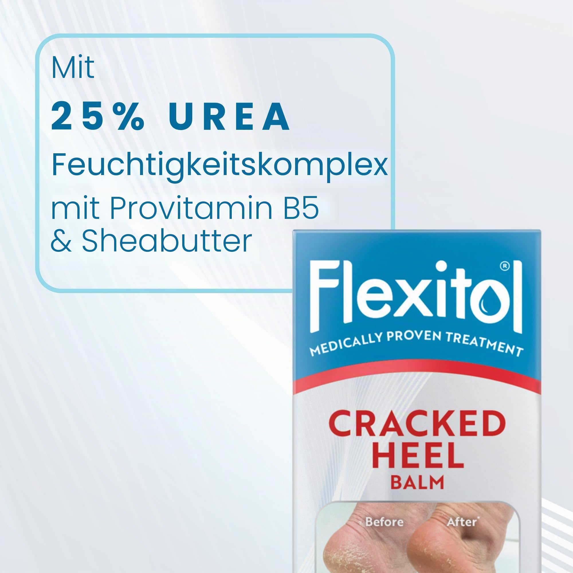 Flexitol Rissiger Fersenbalsam, Sichtbare Ergebnisse in 1 Tag, Für extrem trockene Füße & rissige Fersen, Entfernt harte Haut, 25% Urea, medizinisch bewährte Fußcreme, Diabetiker geeignet, 1 x 56 g