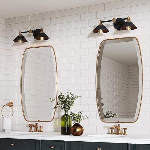 Miniatura 4 de Nathan James Moderna lámpara de tocador de baño con marco de metal y pantalla para baño y tocador