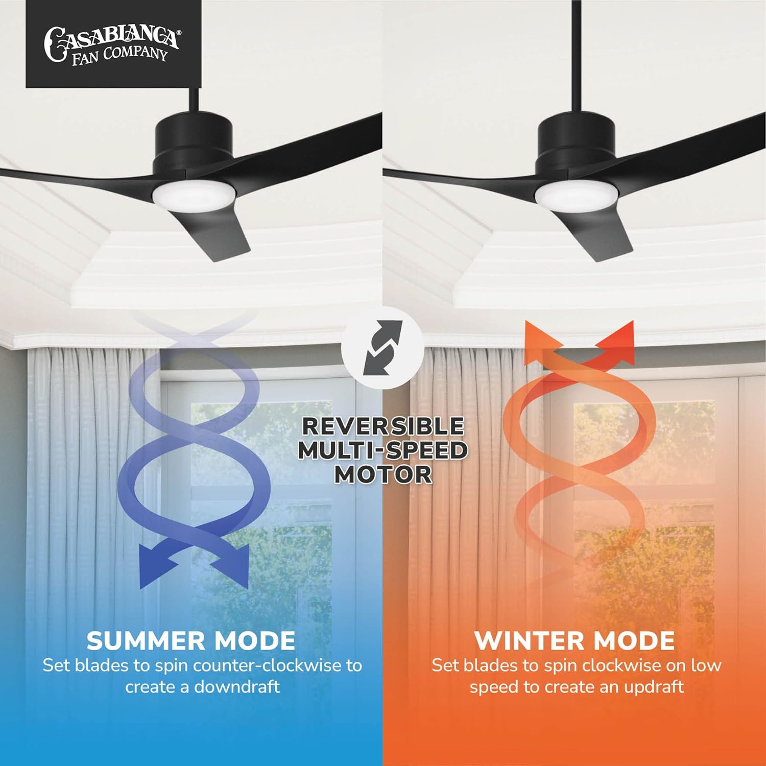 Casablanca 52 inch Outdoor or Indoor Ceiling Fan with LED Light and Remote Control - Standard Mount Ceiling Fan, 3 Blades, For Patio, Porch, Garage, or Living Room, Quiet - Piston 50452, Matte Black