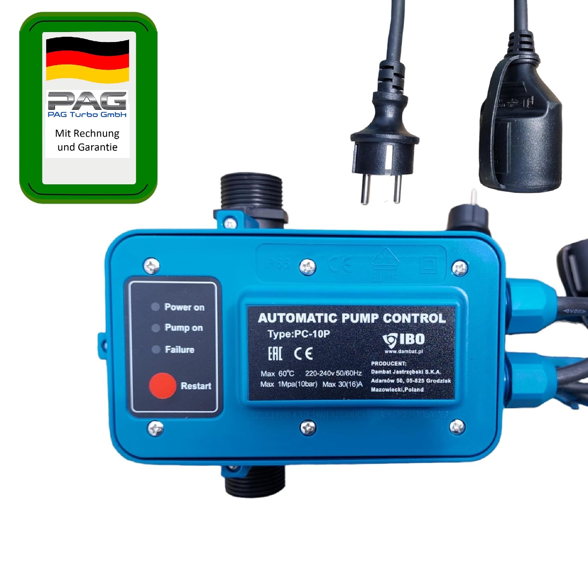 Pumpensteuerung PC-10P für Gartenpumpe/Tiefbrunnenpumpe 1" bis 2,2kW -16A