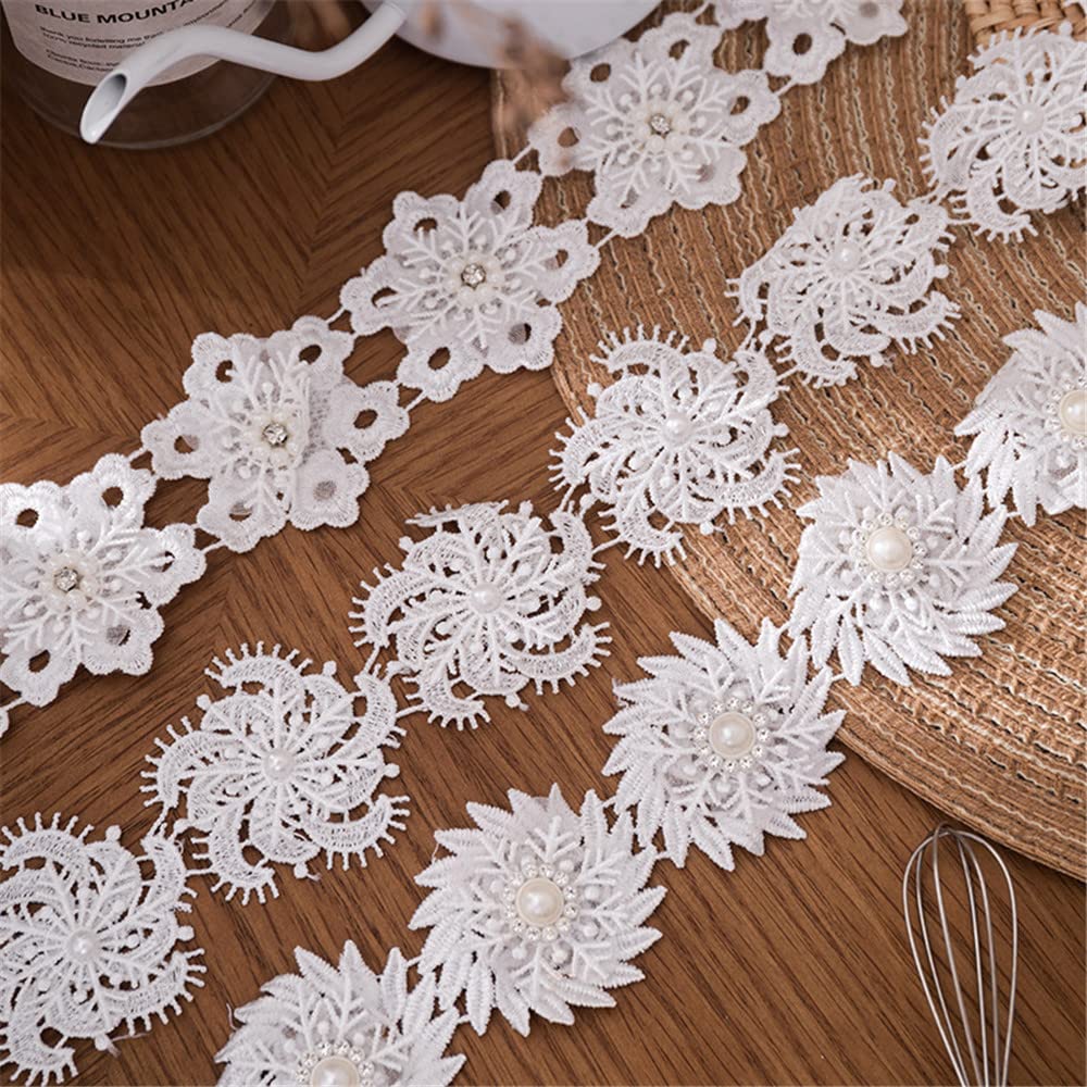9 Yards 5 cm Weiße Perlen Stickerei Spitzenborte, Spitzenband Spitzenstoff Zierband StoffbordüRe Spitze Meterware Saumspitze Spitzenlitze Lace Trim GipüRe Borte HäKelband Borten Und BäNder Zum NäHen