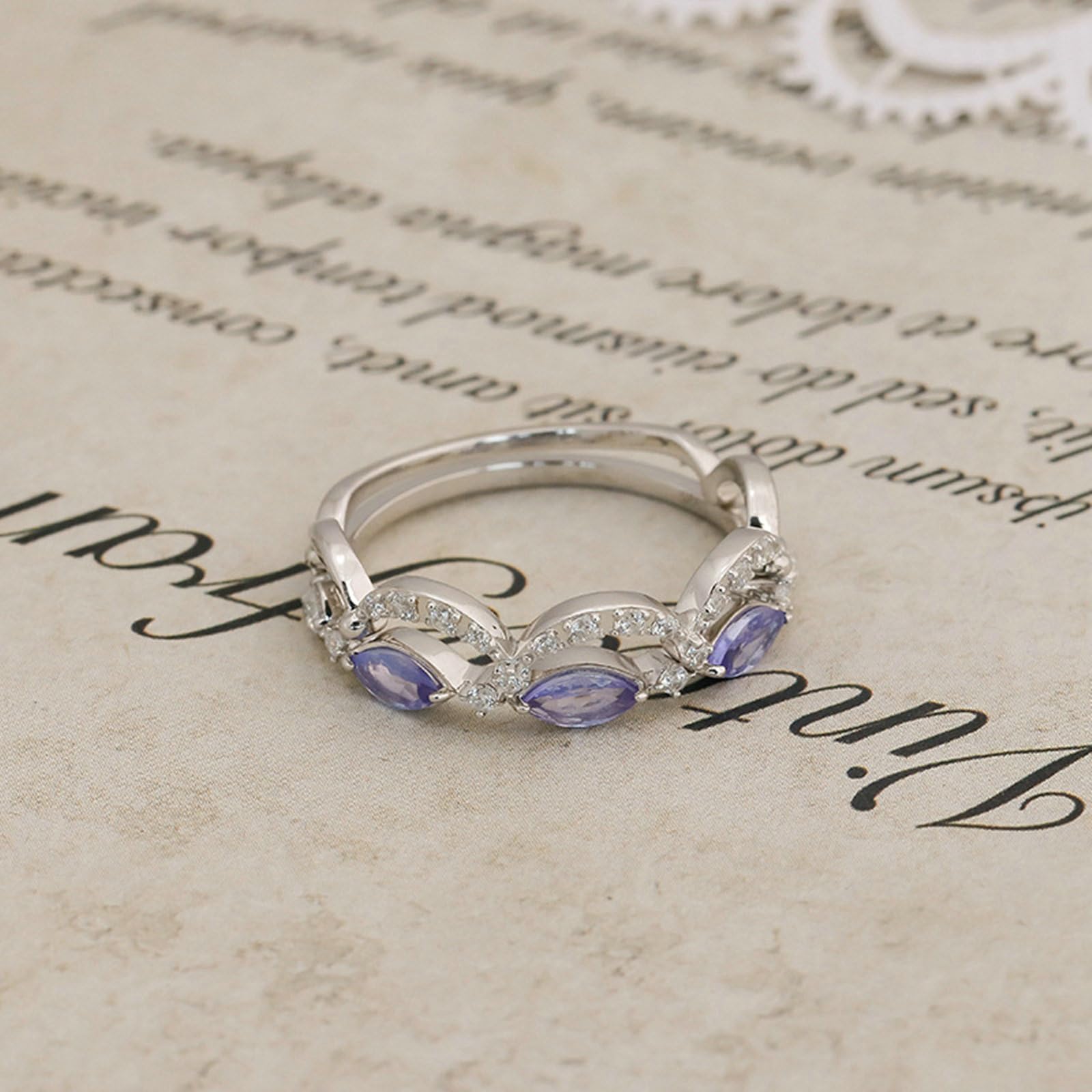 Anello Nuziale, Set di 2 pezzi per la fede nuziale Elegant Women con granato/Tanzanite/Topazio creato in 9K/14K/18K Oro da Donna