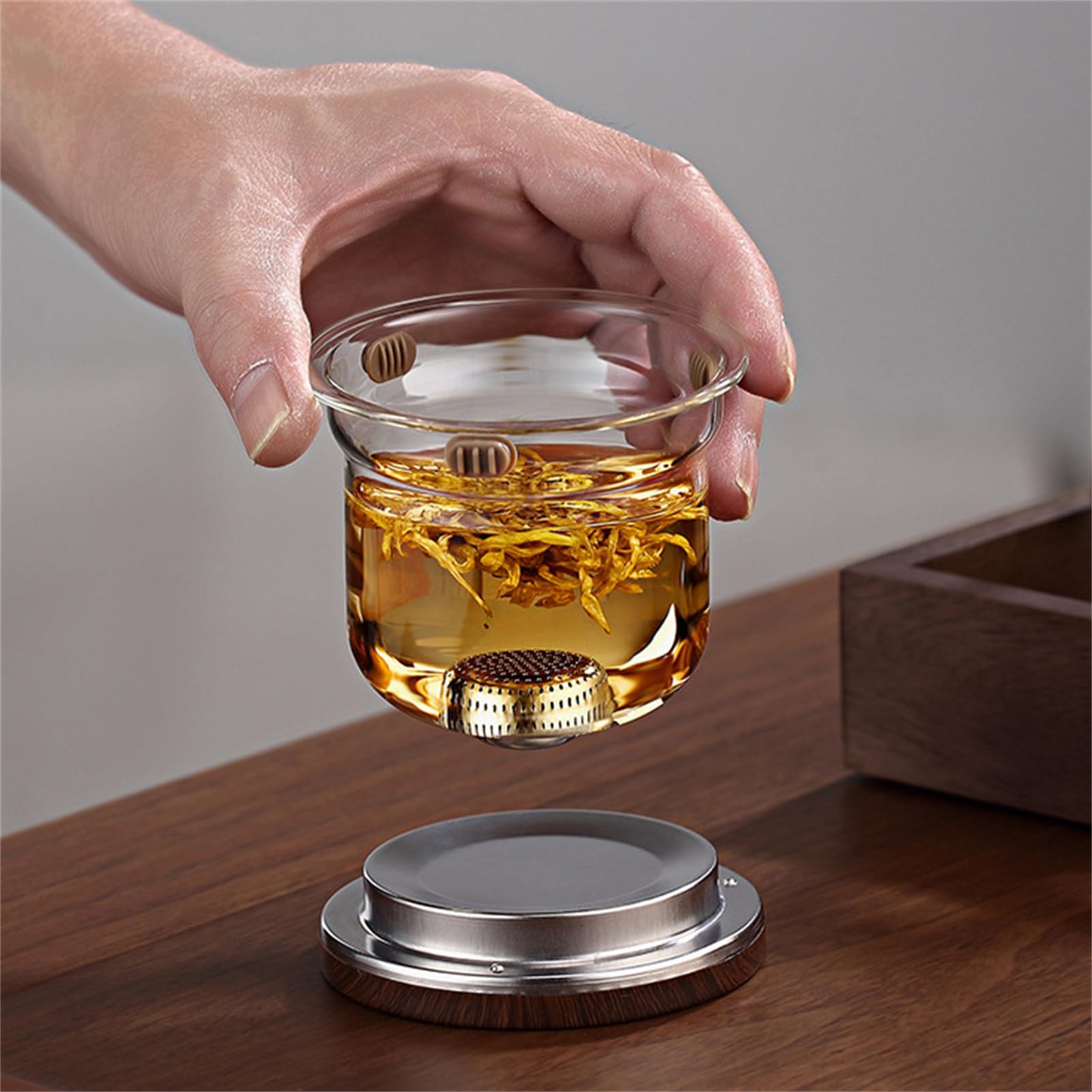 Magnetische Teekanne Aus Glas, Halbautomatischer Glas-Teekessel Mit Abnehmbarem Glas-Sieb, Hitzebeständiger Teebereiter Aus Borosilikatglas Für Teeblätter Und Lose Blätter