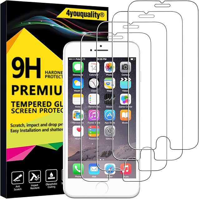 4youquality [4-Pack iPhone 6 & iPhone 6S Screen Protector, Premium Tempered Glass Film [LifetimeWarranty][Scratch-Resistant][Anti-Shatter] Screen Protector for iPhone 6 6S (4.7inch)