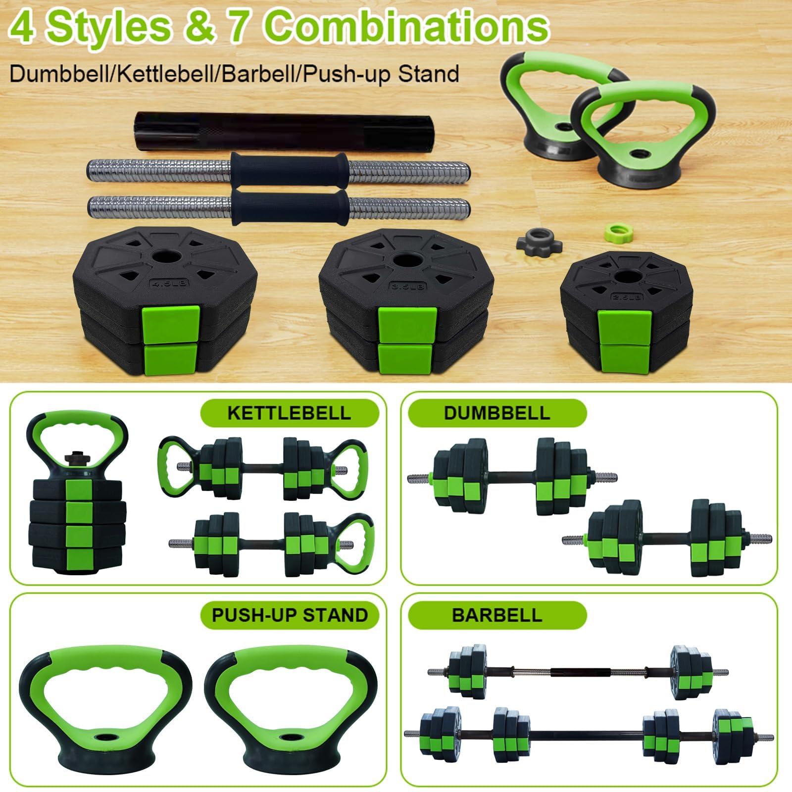 GarveeHome Adjustable 2-in-1 Dumbbell & Barbell Set – 30LB (14kg) Iron Handles – Non-Slip Octagon Design – Spac