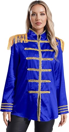 Womens SGT Sergeant Pepper Budget Jacket Hippy Medieval Shiny Satin Jackets Halloween Cosplay Costume