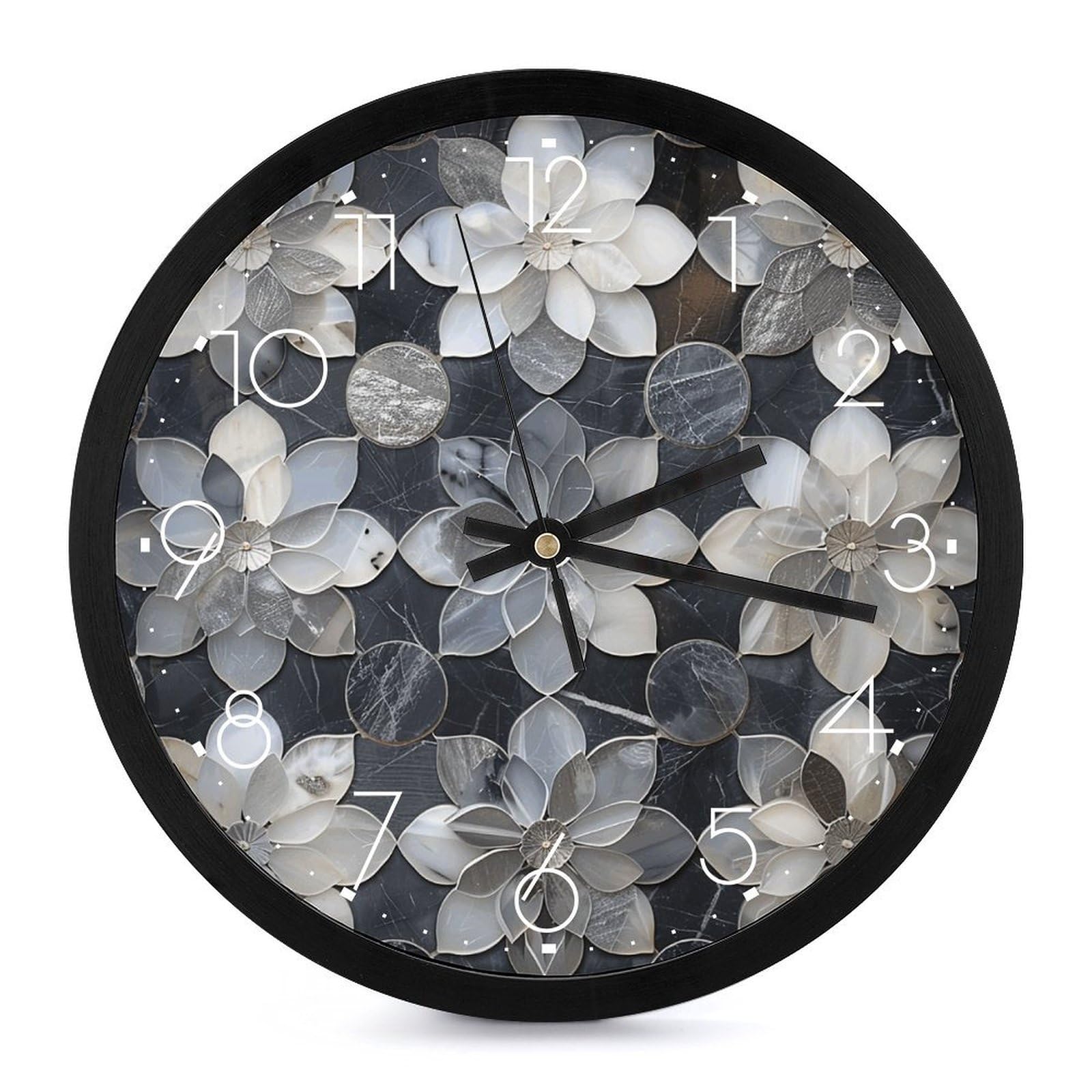 Horloge murale pour décoration de salon et cuisine au joli cadran floral