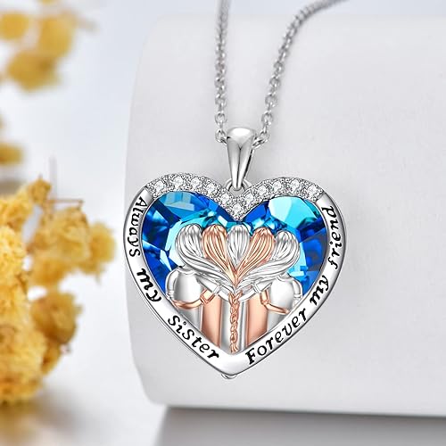 Miniatura 5 de POPKIMI Collar de plata de ley 925 para hermana, regalo de cumpleaños para hermanas, mamá, hija, collar de cristal con texto en inglés "Always My