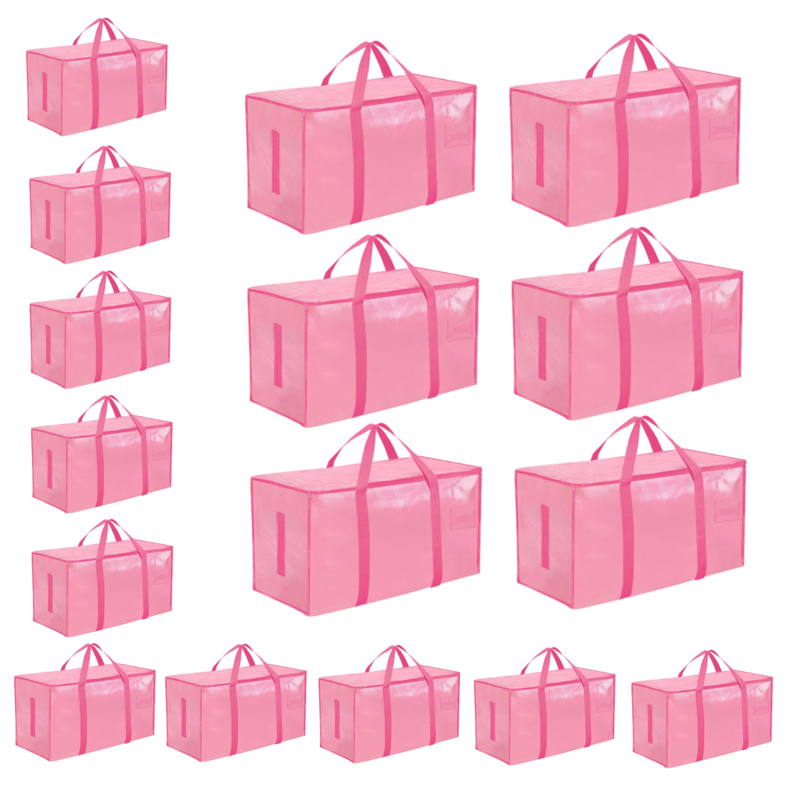 Photo 1 of 16 Pack-Extra Large Heavy Duty Moving Bags - Waterproof Storage Totes with Handles & Zippers, Foldable for College Dorm, Storage (Pink)