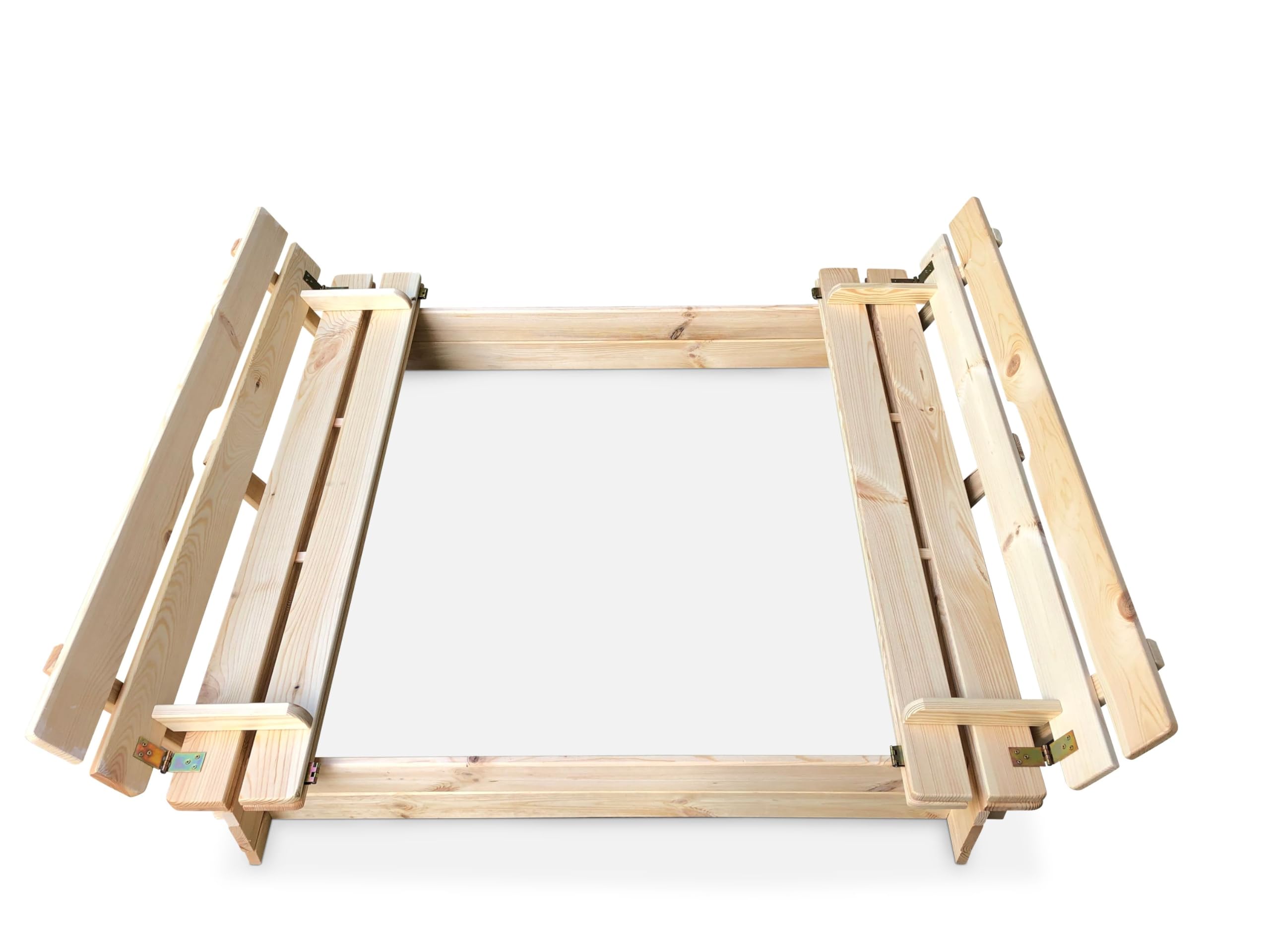 Piaskownica z drewna z pokrywą i ławkami szer. 118 x gł. 118 x wys. 20 cm, kolor naturalny