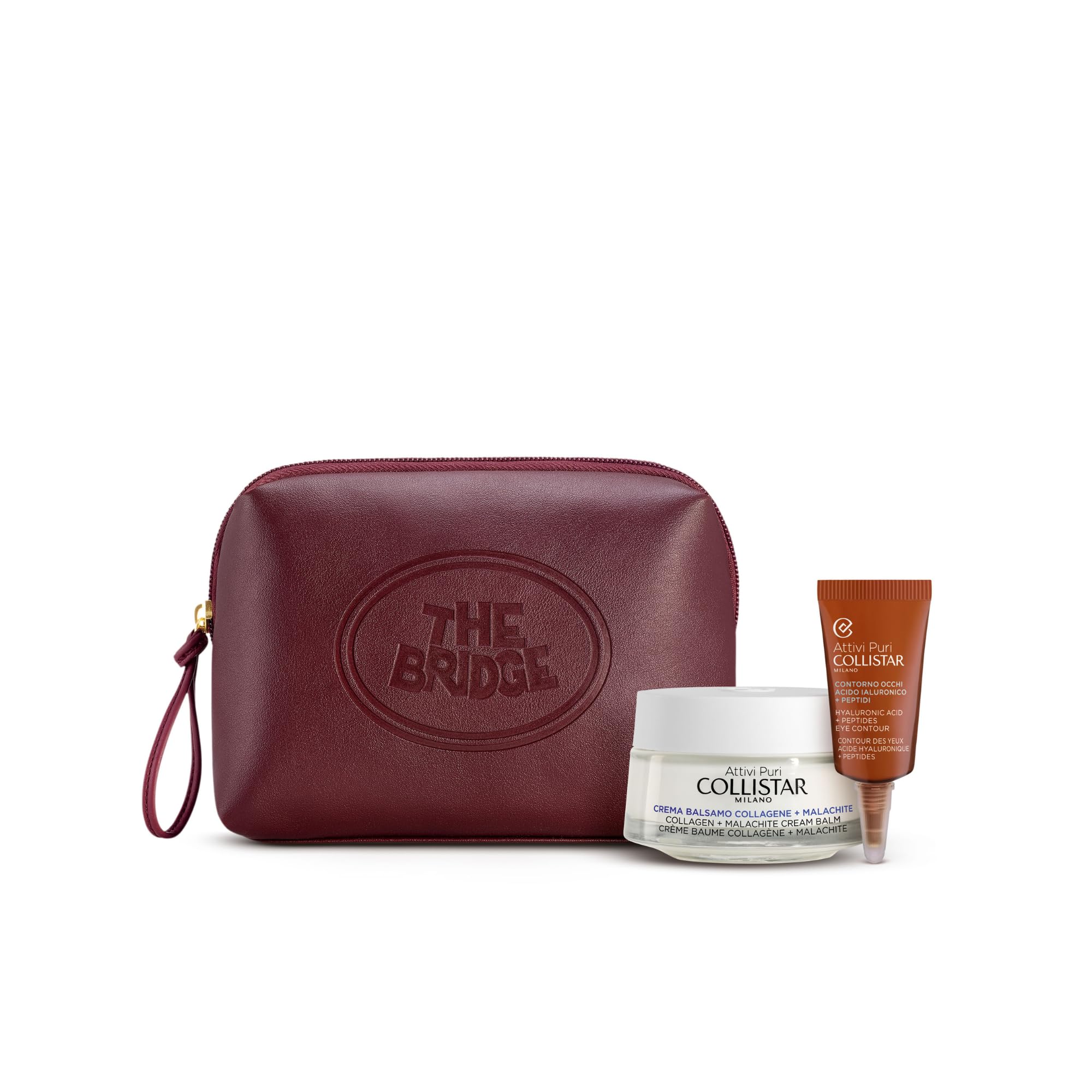 Collistar Cofanetto Crema Balsamo Collagene e Malachite 50ml, Contorno Occhi Acido Ialuronico, Peptidi 5ml, Beauty Bag The Bridge, Antirughe Rassodante, Liftante Anti-Borse