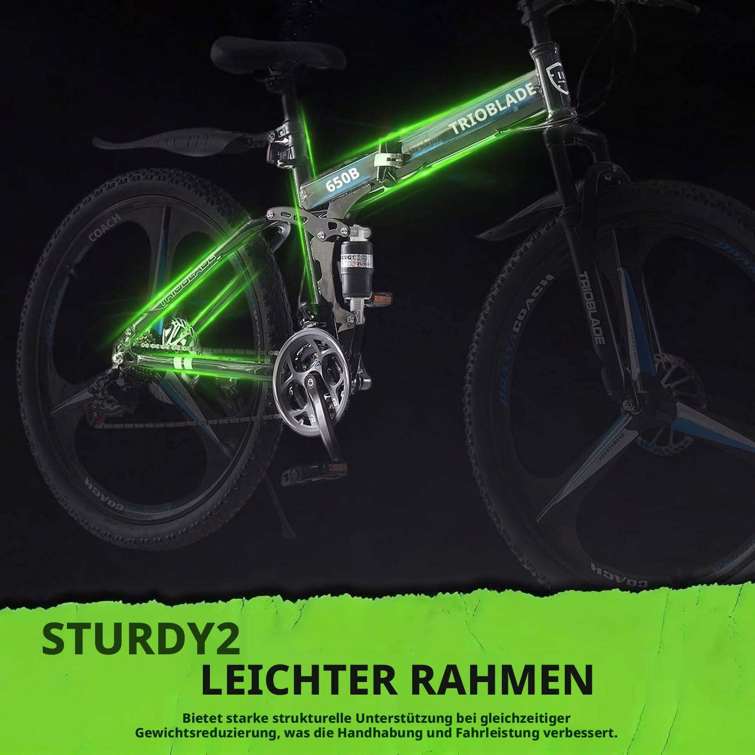 LSLIFE 27,5 Zoll Klappfahrrad 21 Geschwindigkeit Professioneller Karosserie Aluminiumrahme Doppelscheiben Bremse Vorderaufhängung Männer/Damen Mountainbike