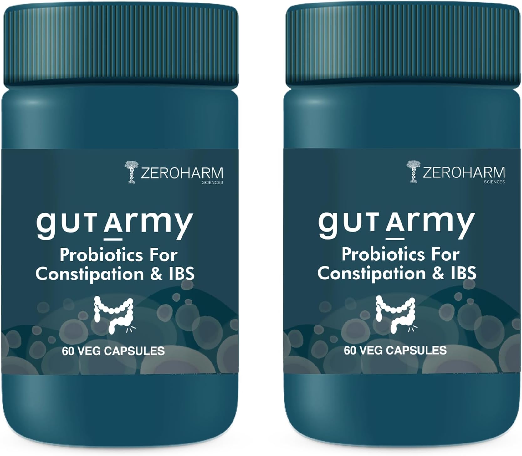 ZEROHARM Gut Army Probiotics Constipation & IBS - With Prebiotics, Psyllium Husk & Pipperment Extract - Improves Digestion & Gut, Colon Cleanse, Bloating Relief - for Men & Women - 120 Veg Capsules
