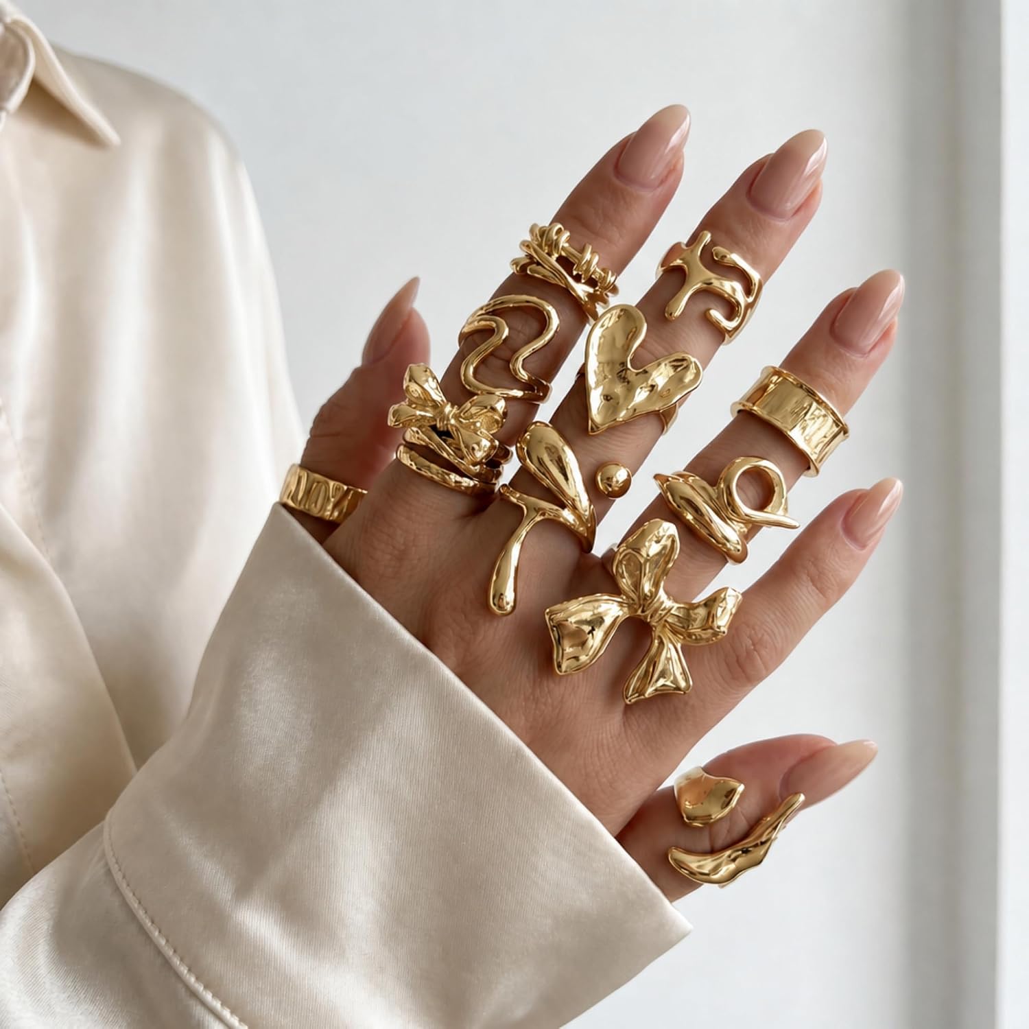 Chunky Gold Rings for Women - Statement Ring Set Knuckle Stackable Rings Pack for Trendy Stuff Summer Jewelry Accessories image 4
