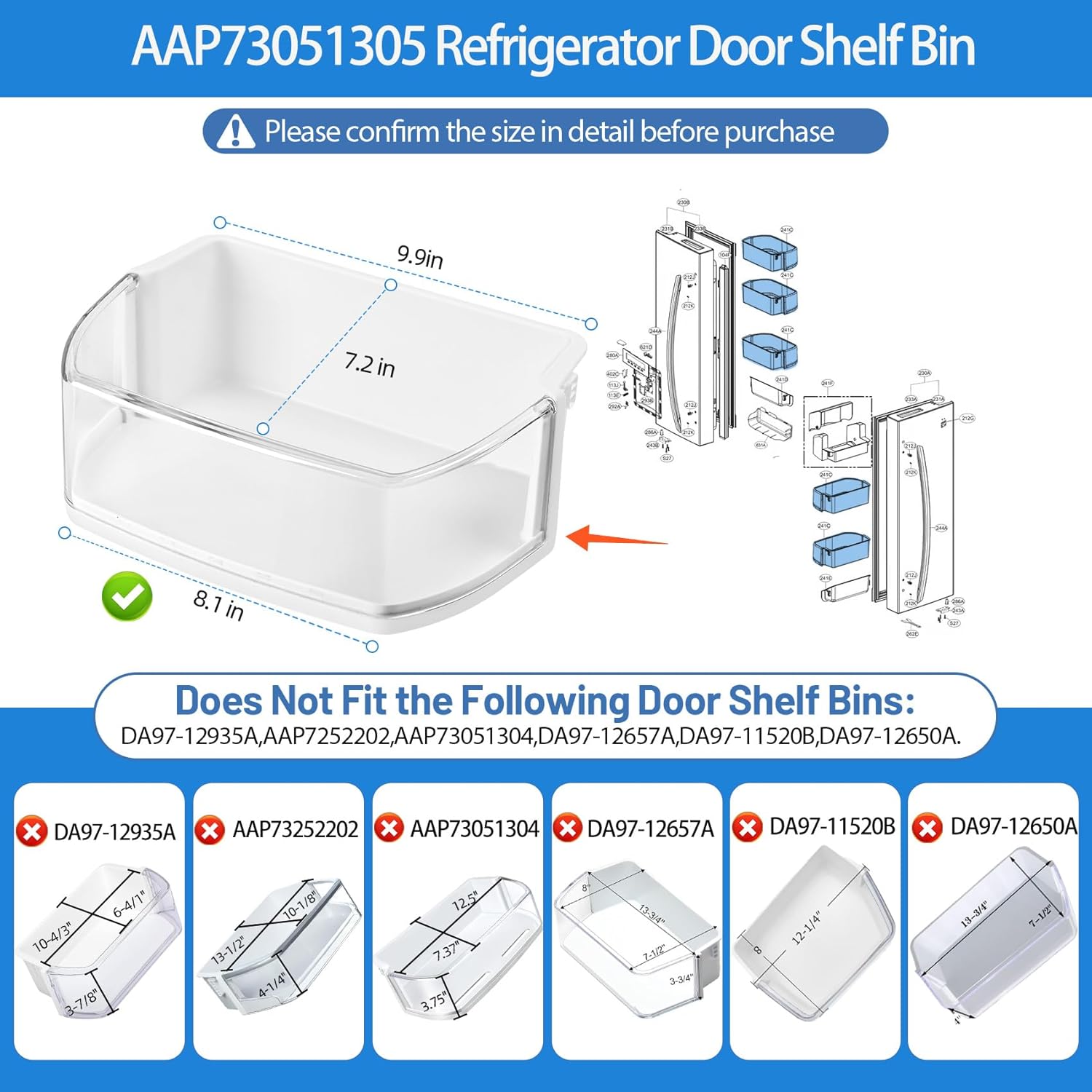 AAP73051305 Refrigerator Door Shelf Bin Compatible With Kenmore LG Refrigerator Door Bin LFC22770ST LFC22770ST00, Door Basket Assembly AAP73051305 Replace Parts AP5959449 3190323 PS11700735 PD00031222