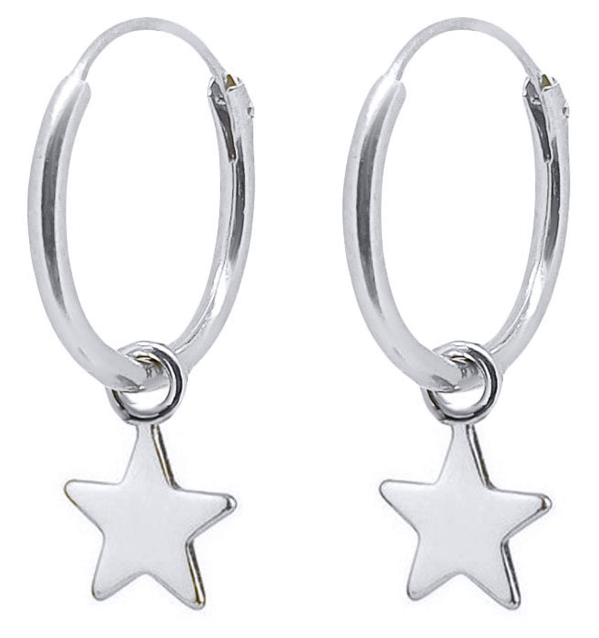 ENTREPLATA Pendientes de Aro Plata de Ley 925 Par de Aretes con Estrellita Criollas Sterling Silver Unisex Dos Aros con Charm Colgante de Pequeña Estrella
