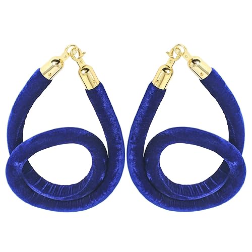 Miniatura 9 de NovelBee Paquete de 2 cuerdas de terciopelo de 5 pies con ganchos chapados en oro, barrera de línea de cola de poste de control de multitudes (azul)