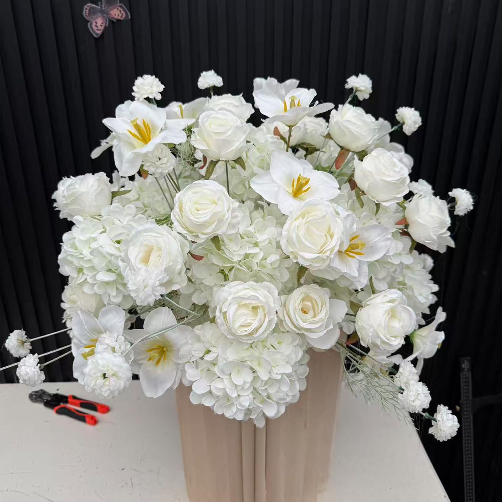 Lucky flower Ortensia Bianca Rosa Artificiale Fiore Disposizione Decorazione Tavolo da Sposa (White,70cm)