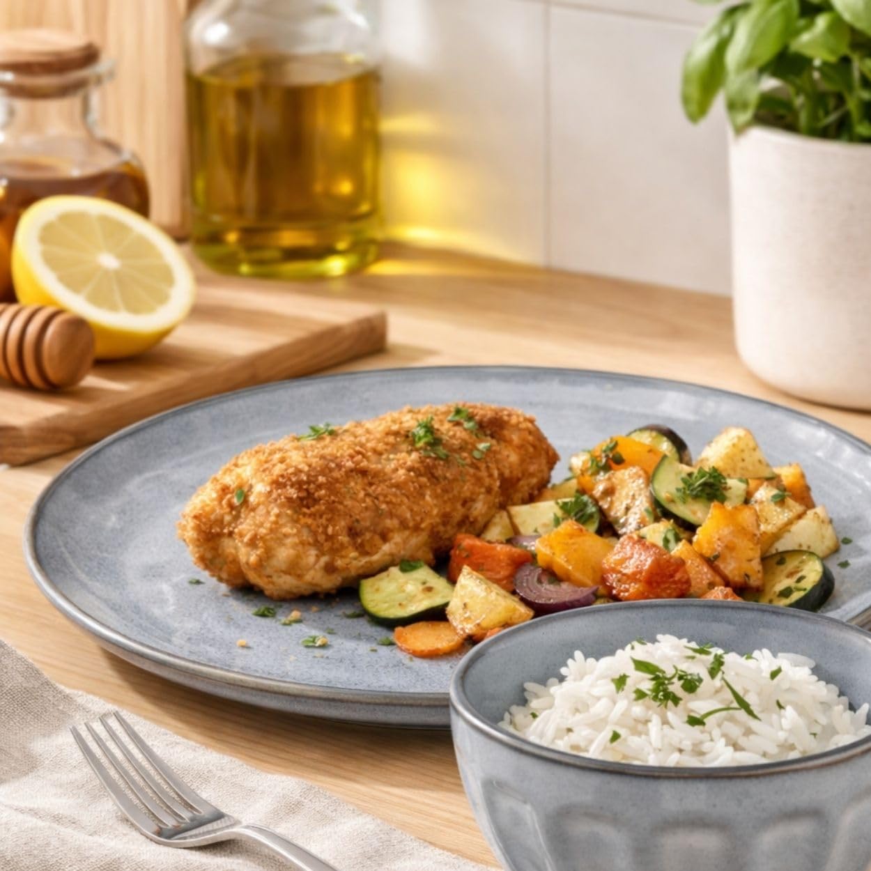 Tafelservice Geschirrset Set für 4 Personen 16 teilig Steingut Teller Tassen Schalen blau reaktive Glasur modern natürlich