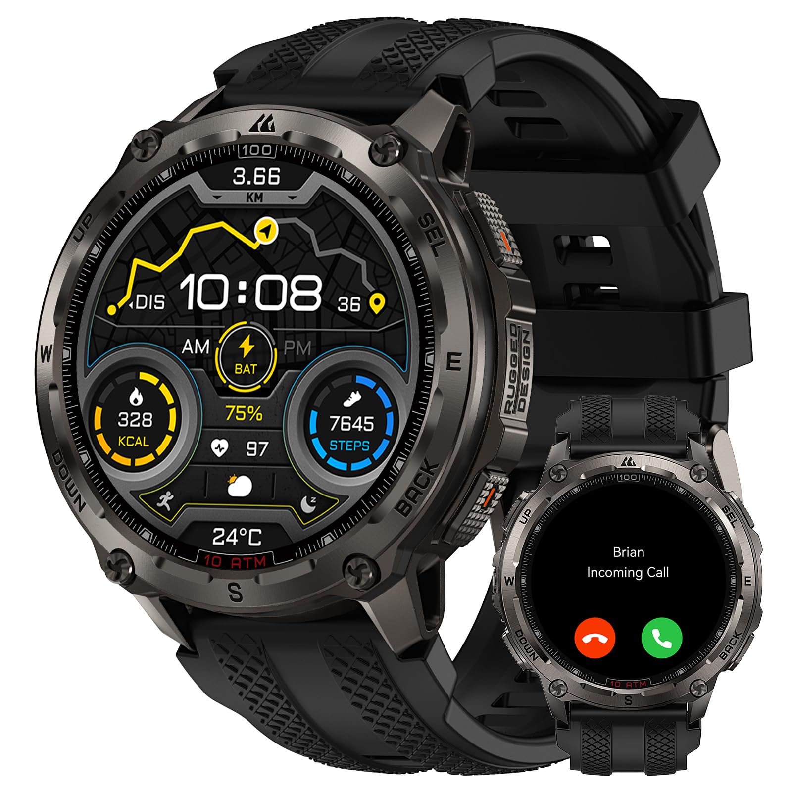 KOSPET Tank T4 GPS Montre Connectée Homme, Cartes Hors Ligne, 1.43'' AMOLED | Acier Inoxydable, Étanche 10 ATM et IP69K, Plongée 45M, Batterie 15 Jours, Surveillance Santé 24/7, Compatible Android et iOS