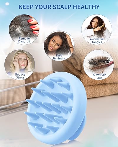 Miniatura 3 de BEAUTLOHAS - Cepillo de champú masajeador de silicona para el cuero cabelludo, limpiador de ducha con cerdas suaves, tratamiento para el crecimiento