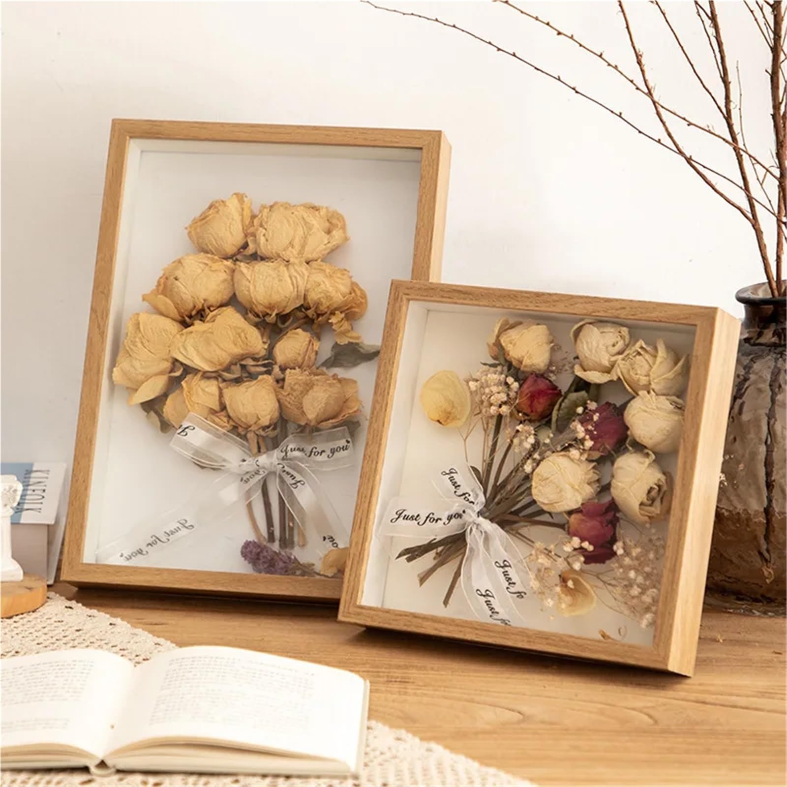 Shadow Box, Cornice portafoto in legno, profondità 3 cm, per esporre opere tridimensionali, stile nordico, fai da te, cornice portafoto in legno (acqua, 23 x 23 cm)