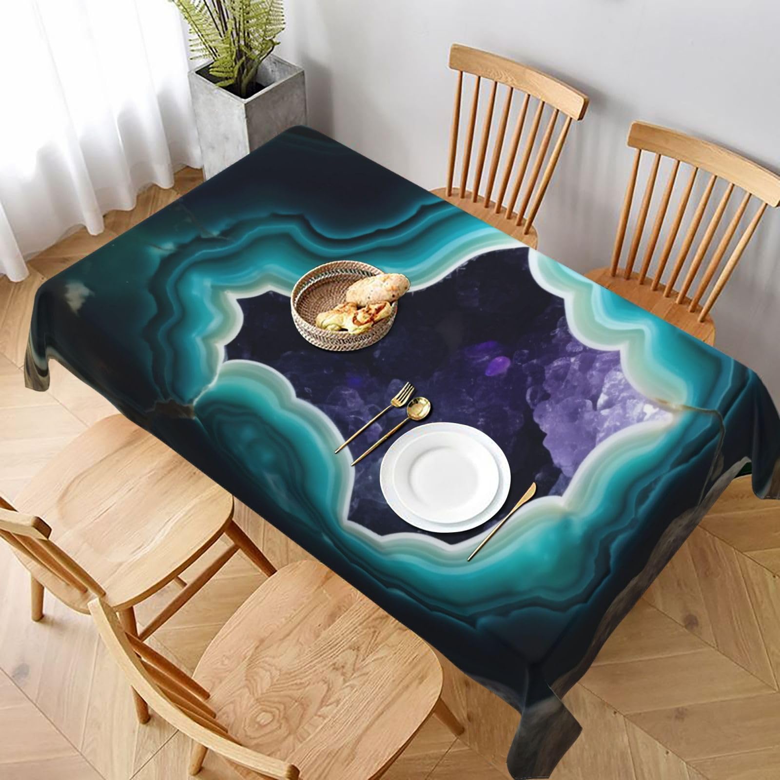 WPKJU Teal Agate Printed Tablecloth 60x90 in Water Resistant Table Cover Washable Rectangle Table Cloth for Dining Tables