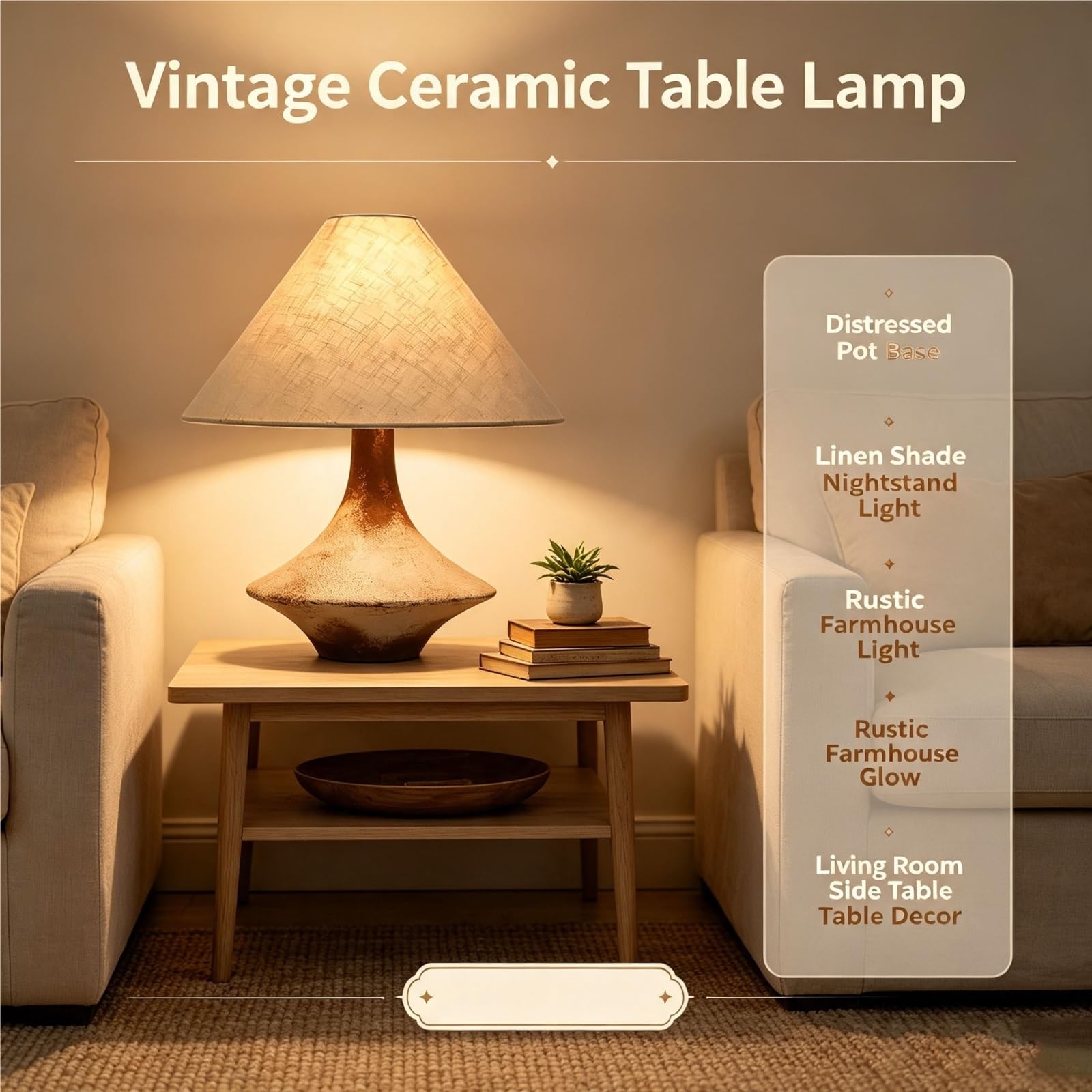 Lampe de table céramique vintage base pot abat-jour lin lampe chevet