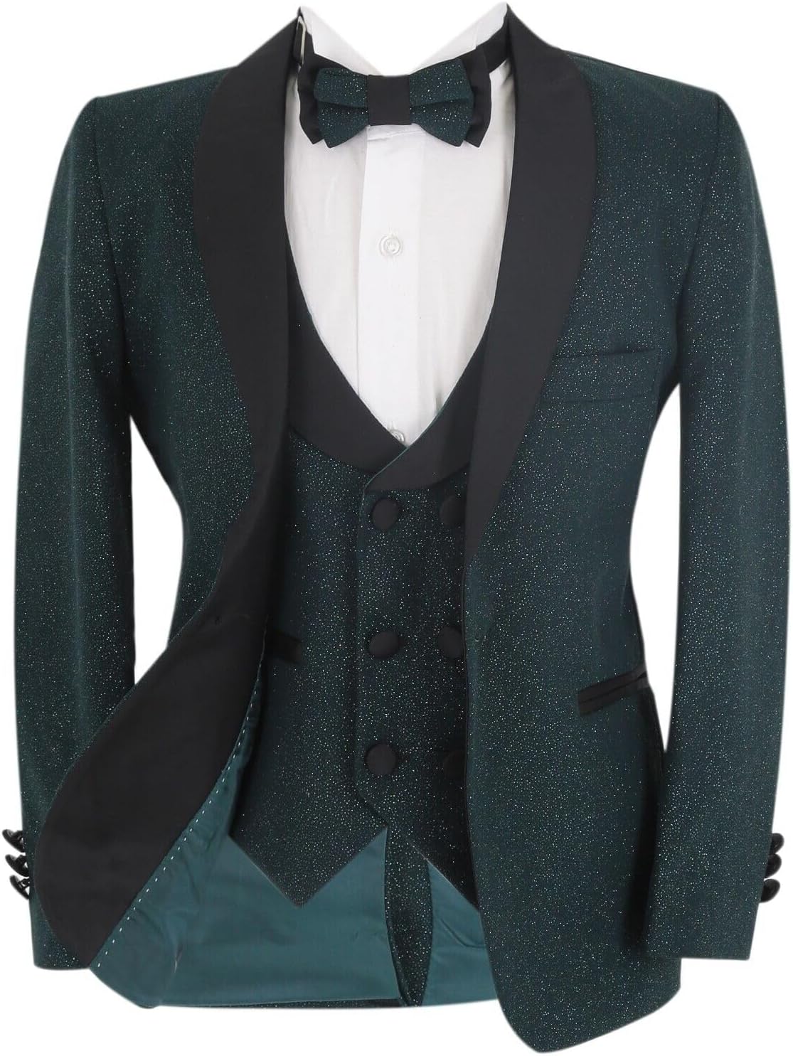 Boys’ Pageboy Slim Fit Glitter Tuxedo Suit Formal Dinner Party Prom Wedding 5 Piece Full Suit Set