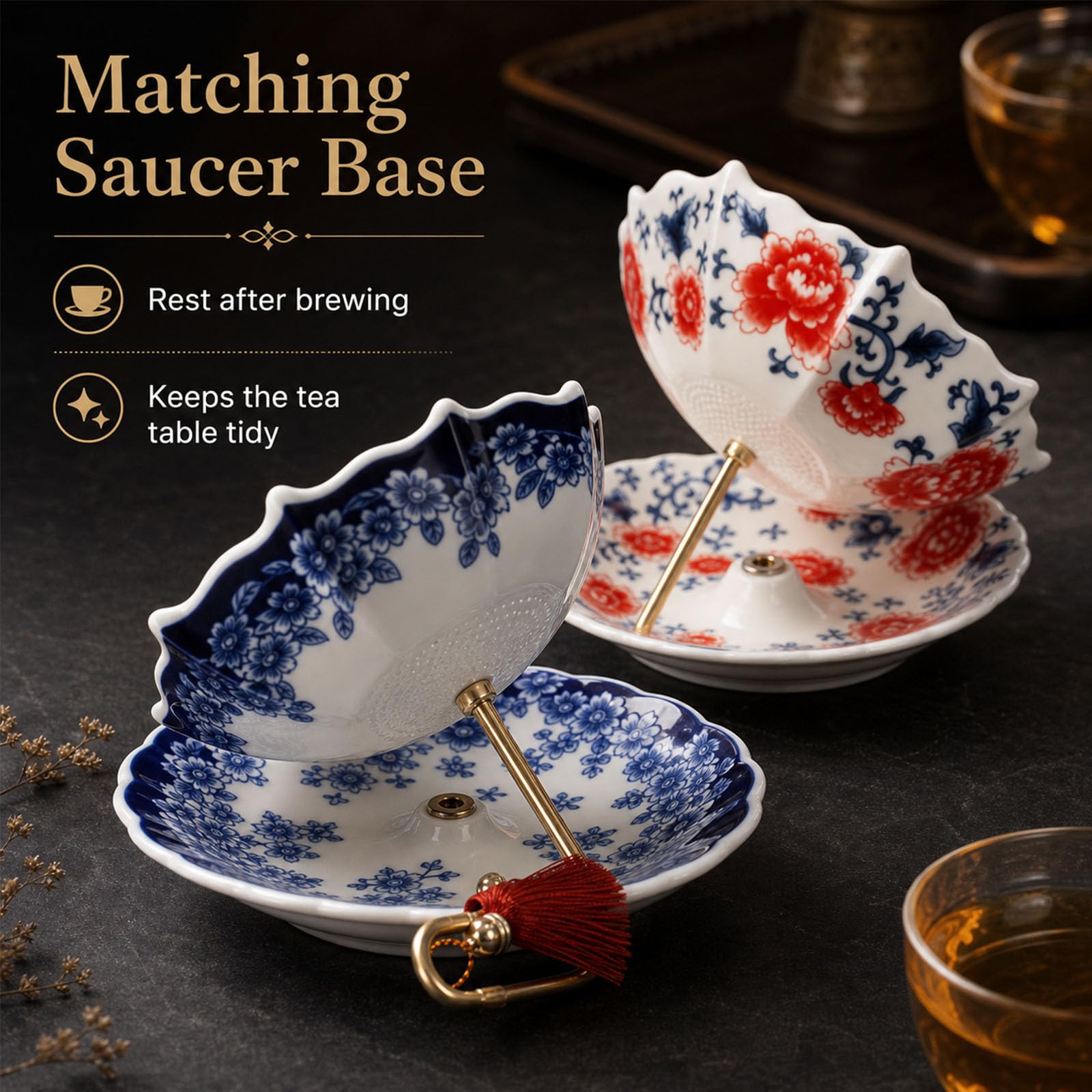Colador de té de cerámica, infusor de té de paraguas para té de hojas sueltas, filtro de té de porcelana, bonito accesorio de té para la hora del té en casa y mesas de regalo (2 unidades-A)