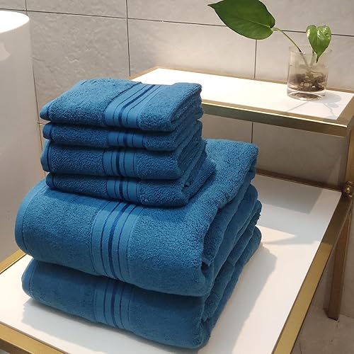 Miniatura 7 de Toallas, juego de 6 toallas de baño extra grandes de rizo de doble cara hilado en anillo de rizo de doble cara de 31 x 59 pulgadas, juego de 6