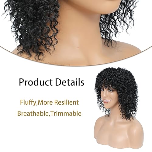 Miniatura 3 de Elvirgel Pelucas cortas rizadas para mujeres negras, pelucas afro para mujeres negras, pelucas rizadas con flequillo, pelucas sintéticas para