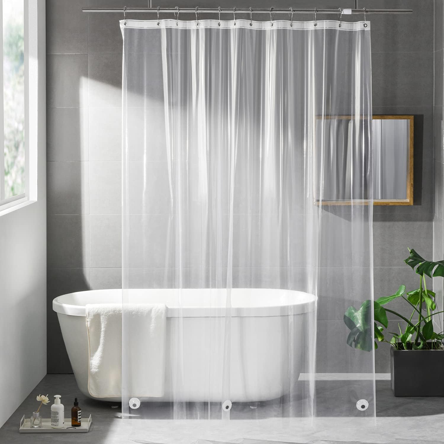 TVKSOM Clear Shower Curtain Liner 72x72 Inches Waterproof Lightweight PEVA Shower Liner with 3 Bottom Magnets and 12 Grommet Holes for Bathroom 1 Pack