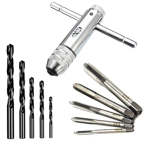 Juego de llaves de grifo ajustables con mango en T, con 5 piezas M3 M4 M5 M6 M8 juego de llaves de rosca de máquina y 5 piezas de 0.010 in-0.028 in,